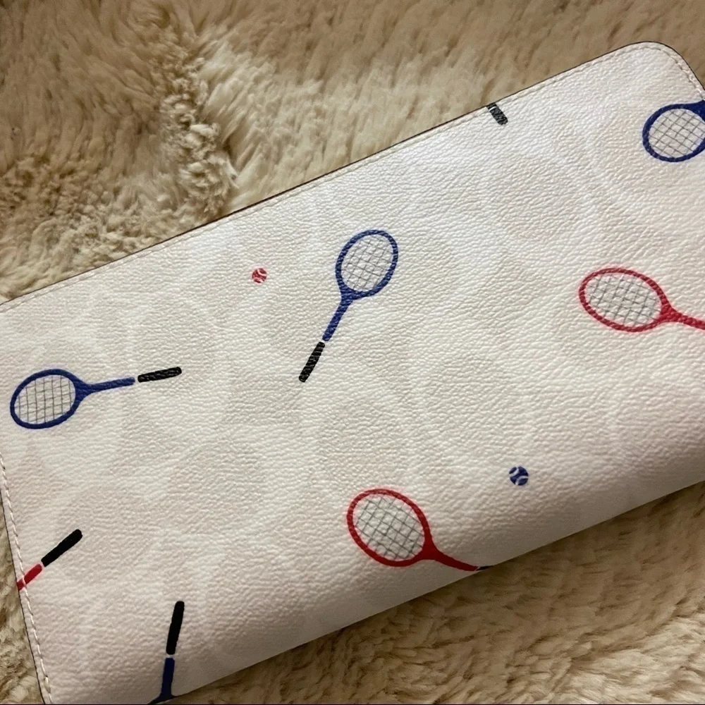 NWT Coach Tennis Racquet Long Zip Around Wallet in Signature White Canvas